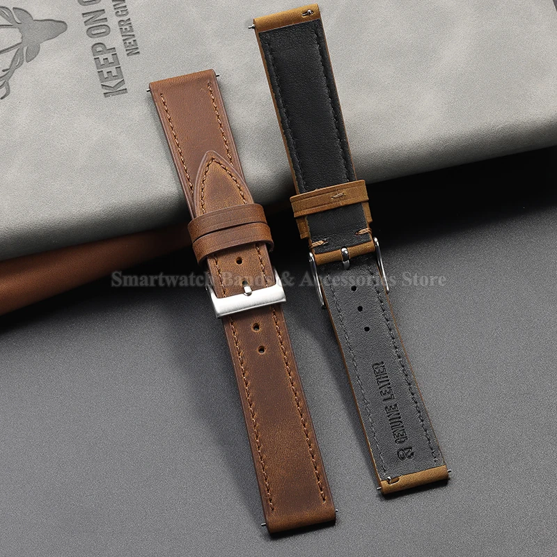 18mm 19mm 20mm 21mm 22mm Retro Leather Watch Strap for Huawei Watch Gt2 Gt3 Wrist Band Soft Quick Release Bracelet Brushed Strap