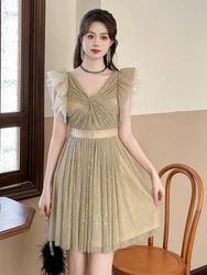 Vintage Birthday Evening Dress Pretty Women Clothes Sweet Ruffle Sexy V-Neck Slim High Waist Party Club Vacation Vestidos Fiesta