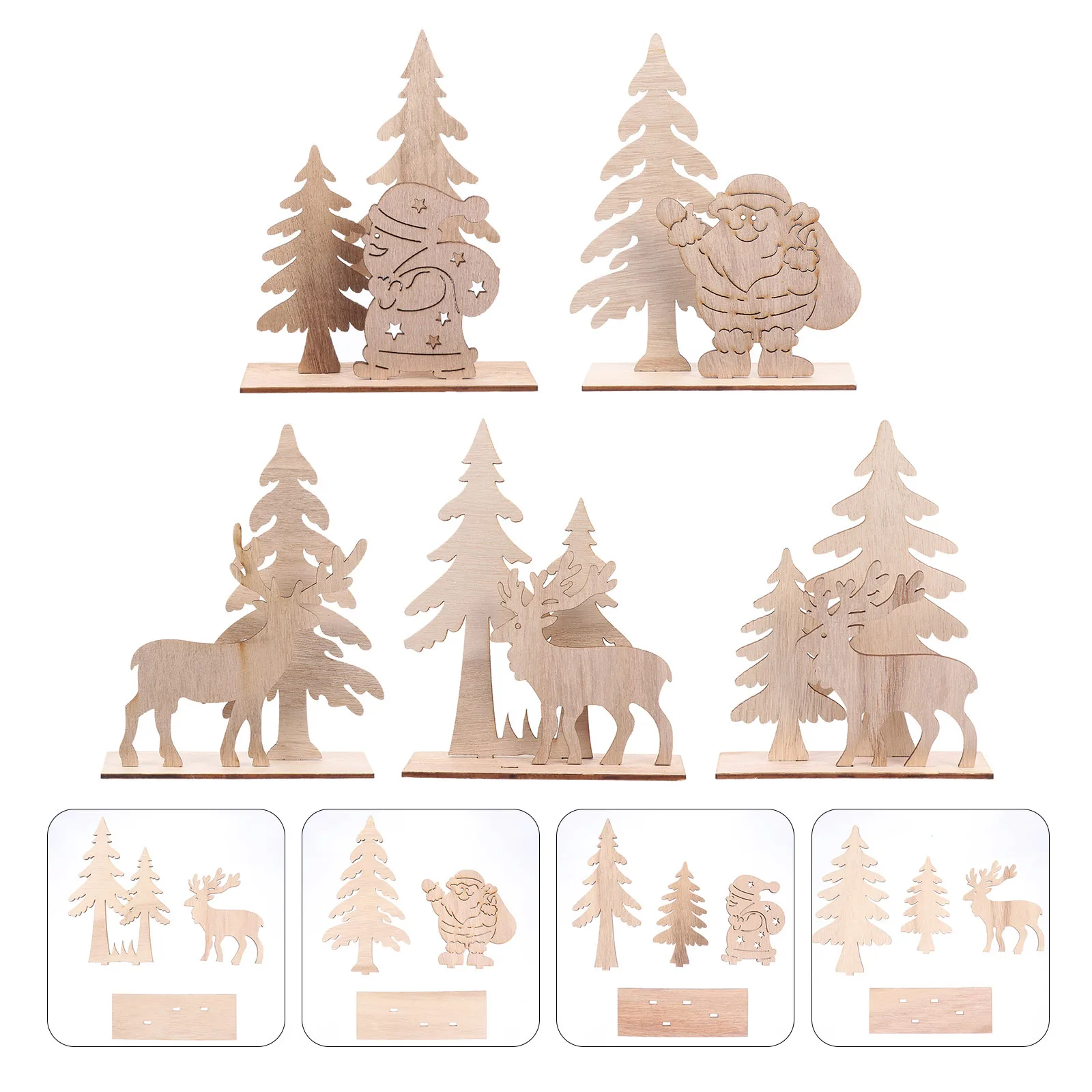 

5Pcs Wooden Tabletop Decor Christmas Crafts DIY Wood Ornaments for Festive Home Party Supplies Decoration Set Wood Table Decor