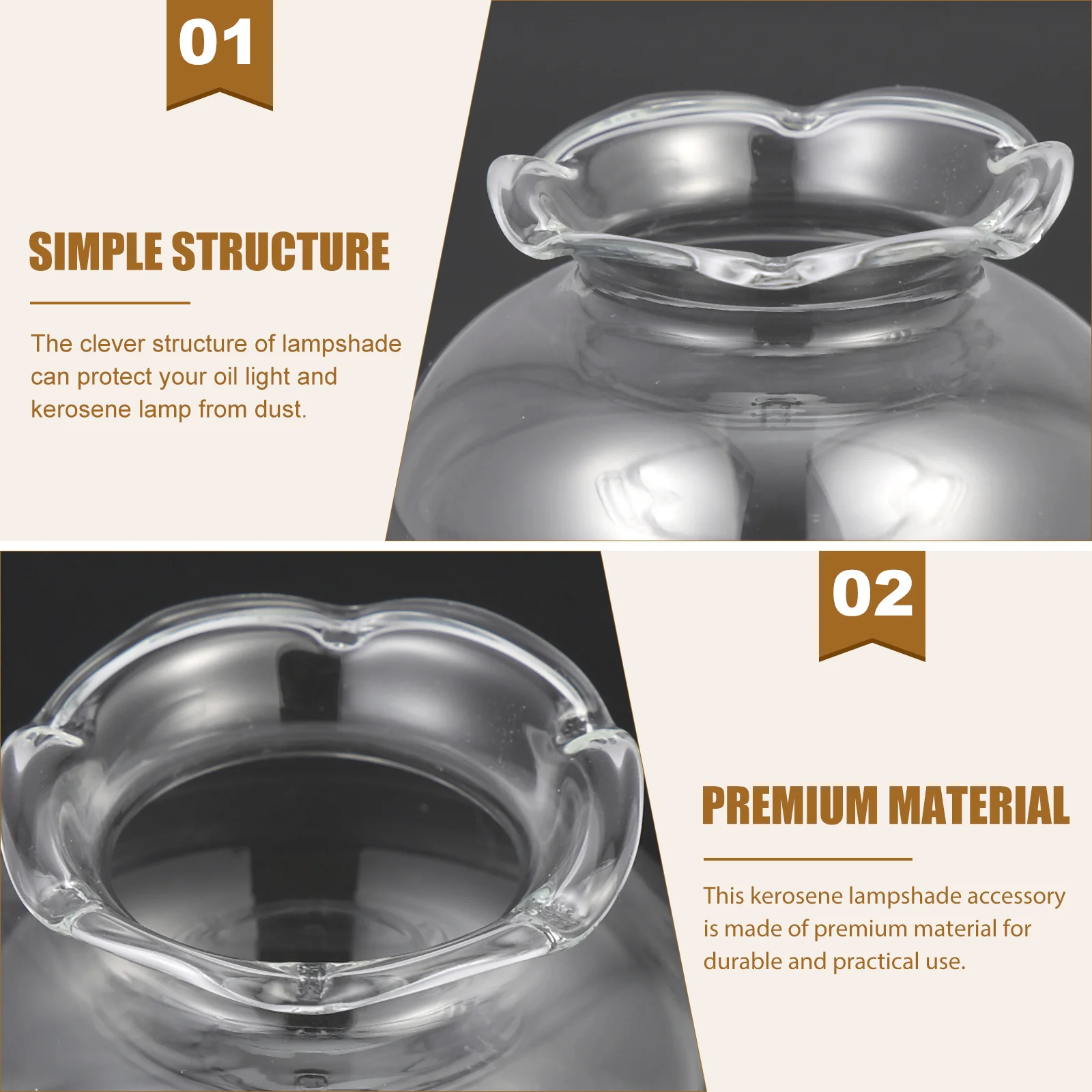 

2Pcs Glass Oil Lamp Cover Transparent Light Warm Diffuse Lighting for Home Bedroom Oil Lamp Chimney