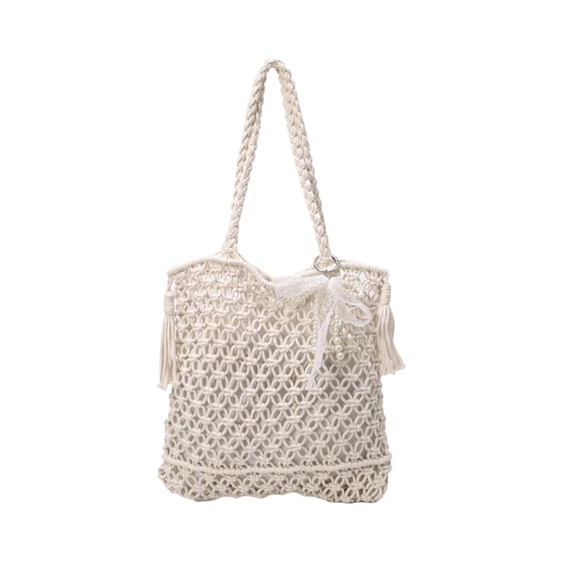 

652F All-matching Handbag for Women Woven Shoulder Bag Holiday Styles Armpit Bag Female Underarm Bag Retro Beach Bag