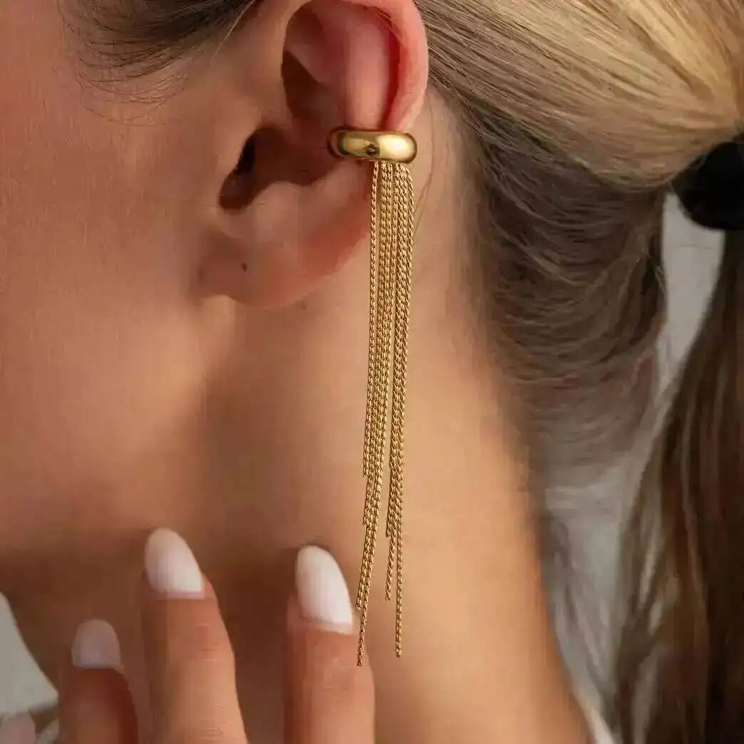 

Salircon Vintage 18K Gold Plated Stainless Steel Tassel Clip Earrings for Women Fashion Non Piercing Earring Waterproof Jewelry