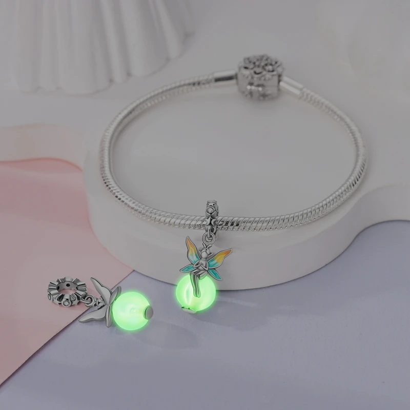 925 Sterling Silver Luminous Elf Lantern Fish Glass Planet Pendant Fit Pandach 925 Original Bracelet DIY Jewelry Original Design