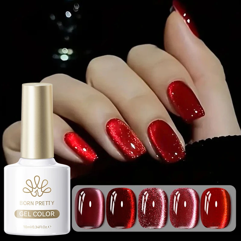 BORN PRETTY HEMA TPO FREE 10ml Scintillante Rosso Glitter Gatto Gel Magnetico Smalto per unghie Semi Permanente Soak Off UV LED Manicure Varnis