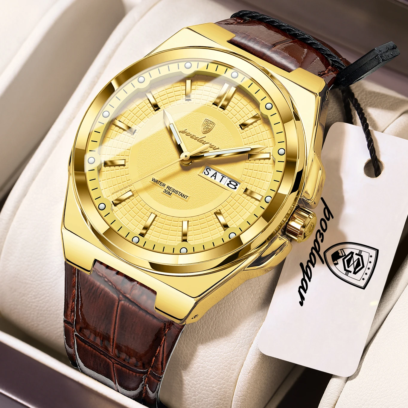 POEDAGAR Men's Waterproof Luminous Quartz Watch