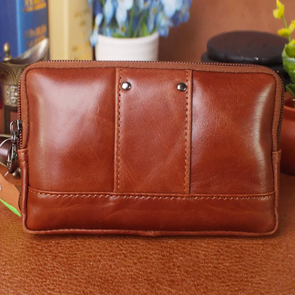 Genuine Real Leather Coin Purse Mobile Phone Case Cover Skin Belt Waist Bag Travel Men First Layer Cowhide Hip Bum Fanny Pack