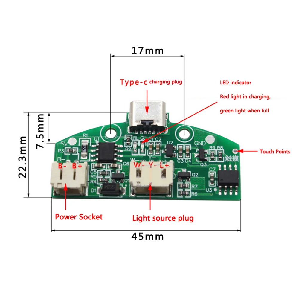 1pc Type-C Table Lamp Circuit Board USB Charging Three Gear Stepless Dimming LED Touch Small Night Lamp Control Module Connector