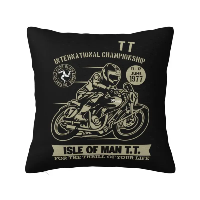Vintage TT Motorcycle Racer Throw Pillow Case 45*45cm for Sofa Isle of Man Cushion Cover Soft Polyester Pillowcase