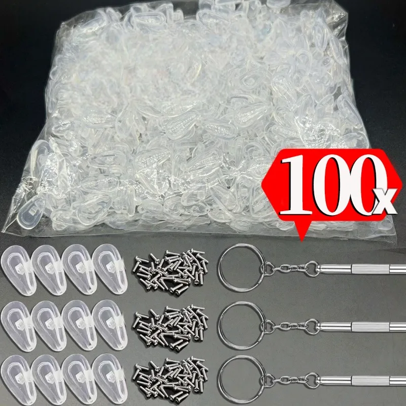 

4-100pcs Eyeglass Nose Pads Replacement Kit with Screwdriver Screws Anti Slip Soft for Glasses Nose Bridge Pads Repair Tools Set