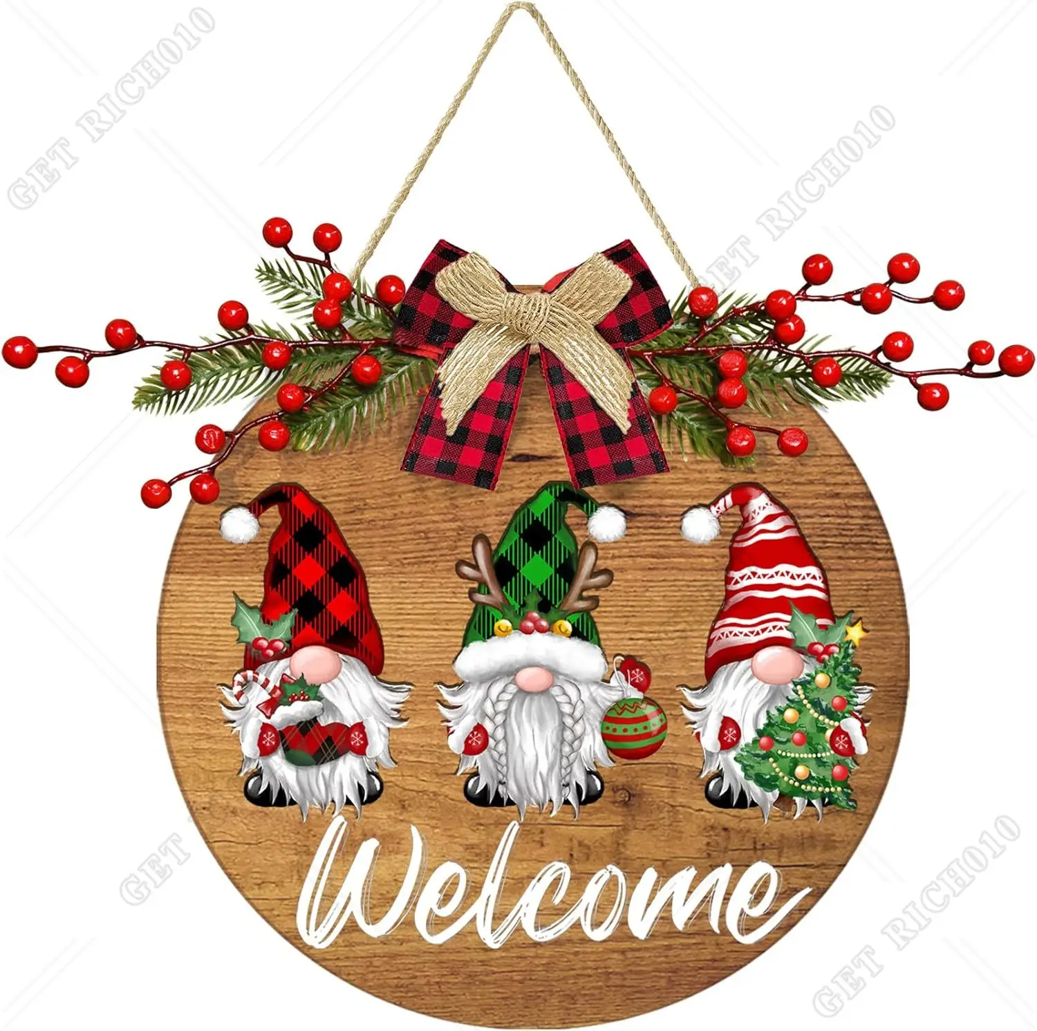 

Christmas Wooden Gnome Welcome Sign for Front Door 12 Inch Rustic Christmas Wood Welcome Hanging Sign Porch