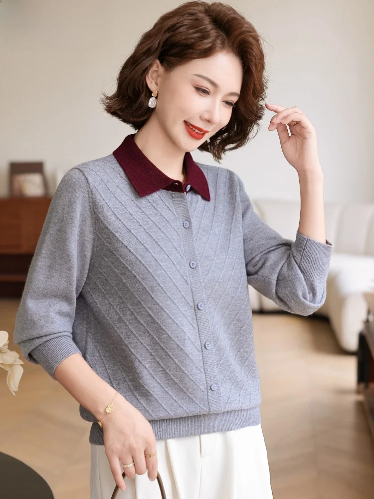

Chic Knitted Sweater Base Layer Top for Mom Autumn Faionable Wide Lady Middle-Aged And ly Spring Autumn Knitwear