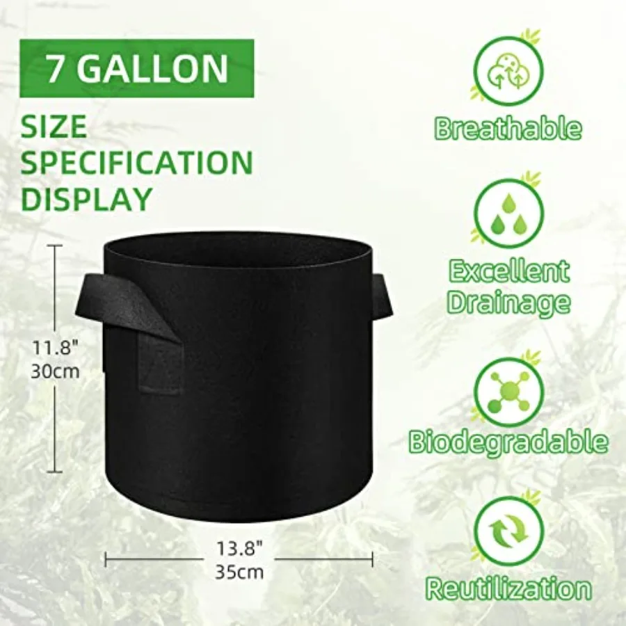 200-Pack 7 Gallon Fabric Grow Bags for indoor/outdoor gardening, heavy duty thickened nonwoven material, black, enhanced aerati