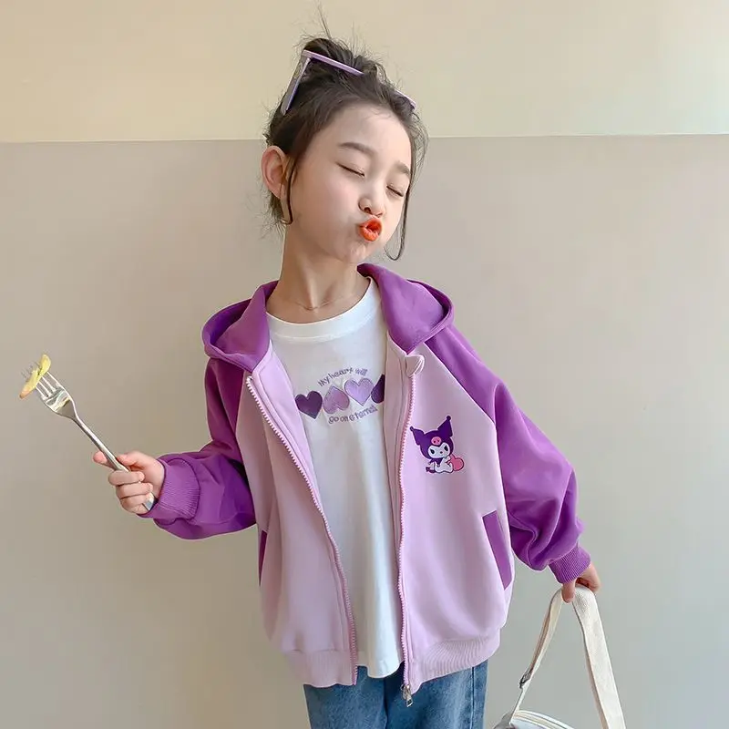 

Kawaii Kuromi Sanrio Student Cute Long Sleeve Sportswear Children Cartoon Comfortable Jacket Cardigan Hoodie Gift for Kids