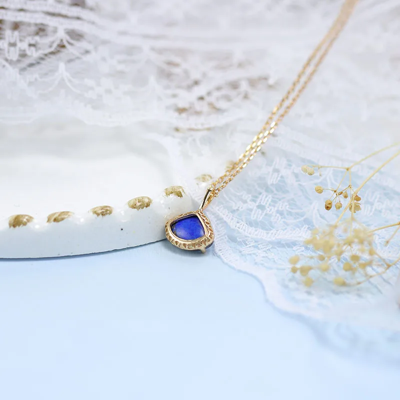 925 Silver Natural Stone Fan Pendant Female Retro Double Sided Elongated Lapis lazuli Necklace Luxury Jewelry Trend