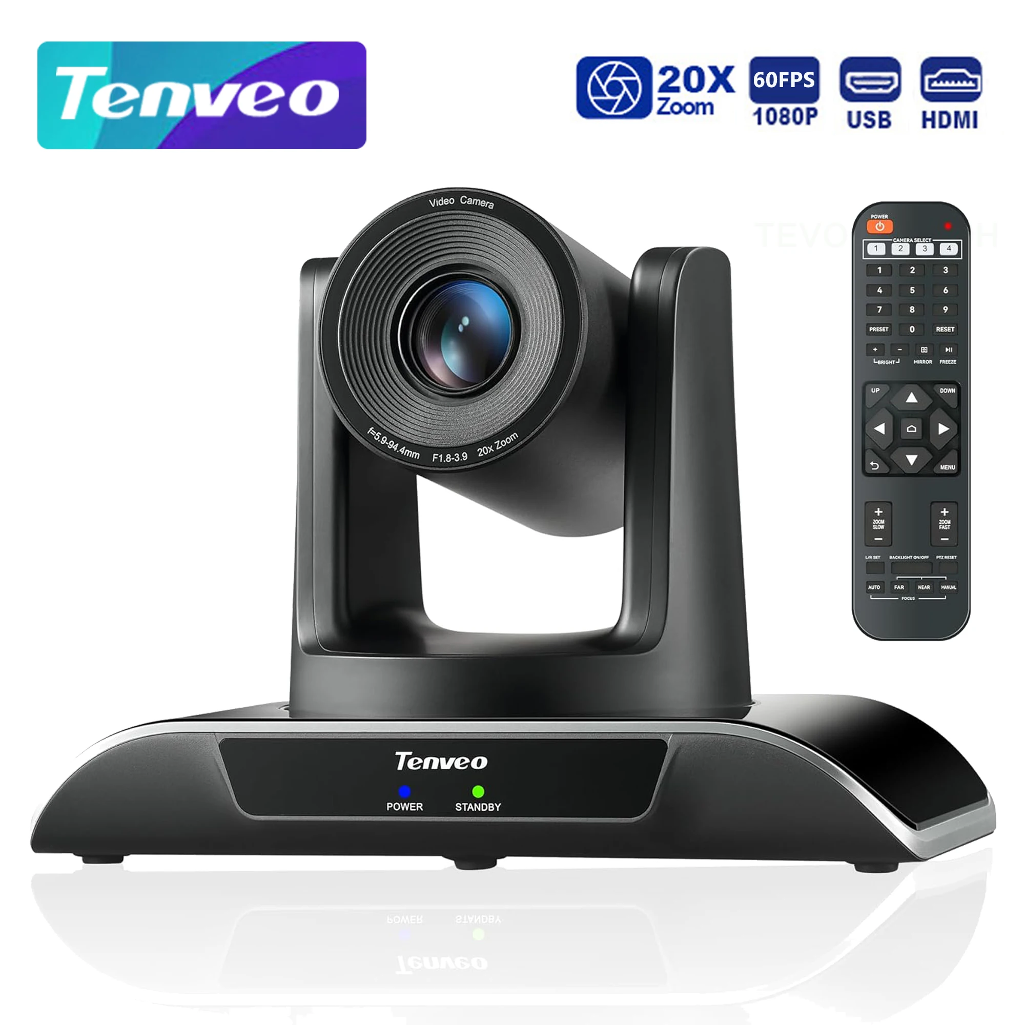 Tenveo 20X Optical Zoom PTZ Conference Room Camera USB3.0/HDMI 1080P 60FPS for Video Conferencing Business Meeting Live Stream