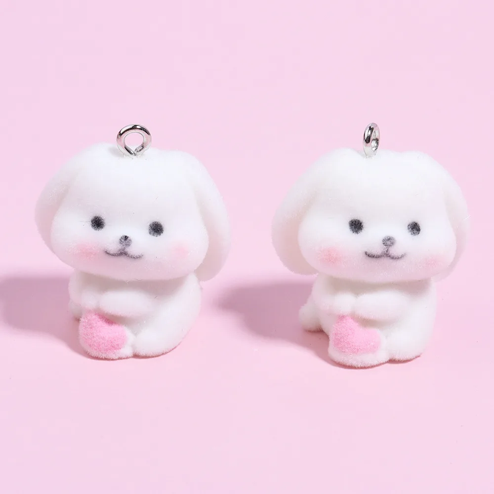 10 Pcs Resin Flocking Rabbit Pendants for Bag Charm Mobile Phone Accessories DIY custom made Originality Gift Trinkets wholesale