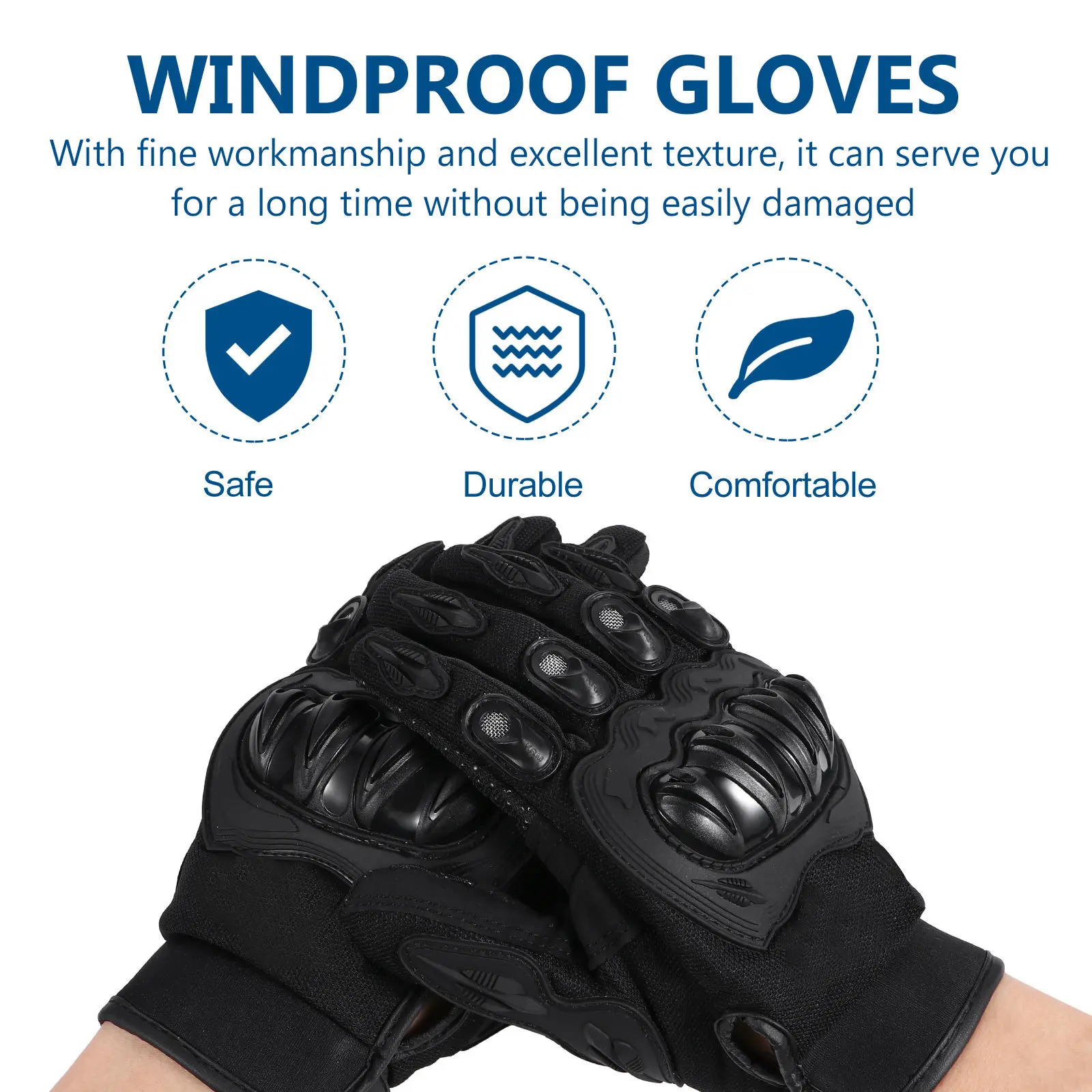 

1 Pair Cycling Black Full Finger Windproof Outdoor Motorcycle Riding Gloves For Men Women Sports Fitness Bike Gloves