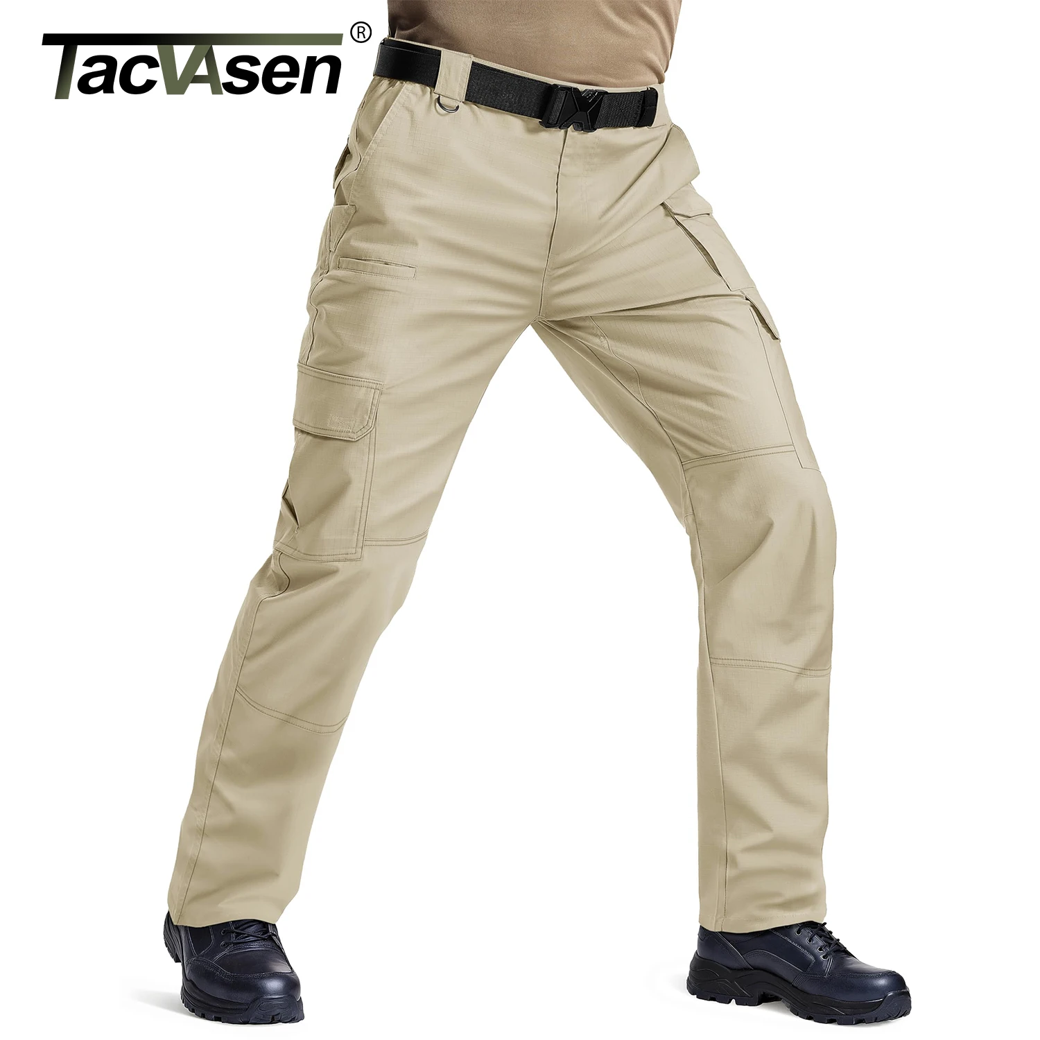 

TACVASEN Mens Cargo Work Pants Hiking Tactical Waterproof Trousers Ripstop Breathable Stretch Pants with 8 Pockets(No Belt)