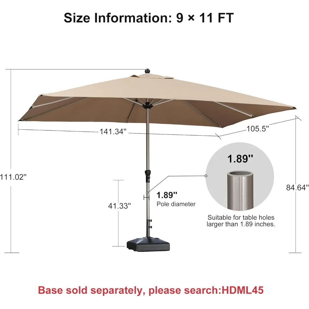 9' x 11' Rectangle Paito Outdoor Umbrella for Patio, Aluminum Table Umbrella for 3 Year Fade Resistant, Sturdy Pool