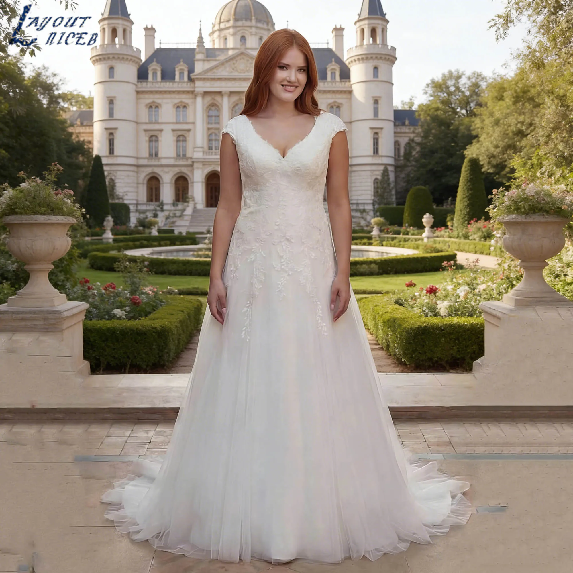 

Classic V-neck Tulle Wedding Dress 2026 Plus Size Sleeveless A-line Bride Gowns Elegance Appliques vestidos de novia Customized