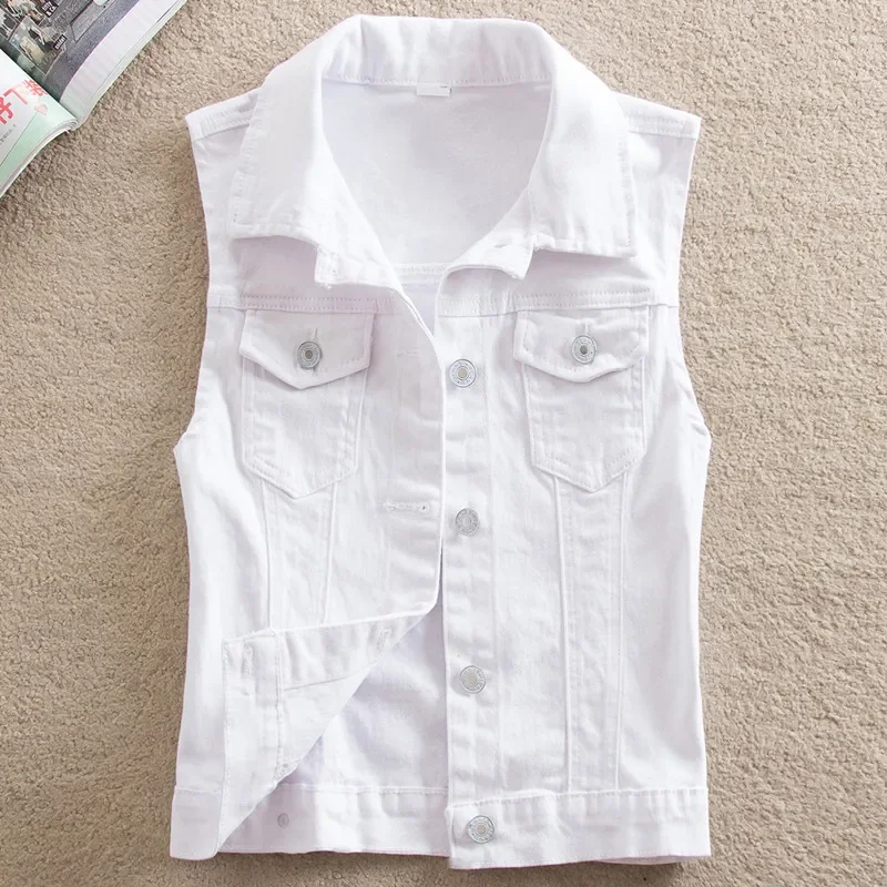 

Spring Summer Short Denim Vest Jacket White Female Slim Sleeveless Coat Black Pink Plus size 6XL Casual Womens Waistcoat V1447
