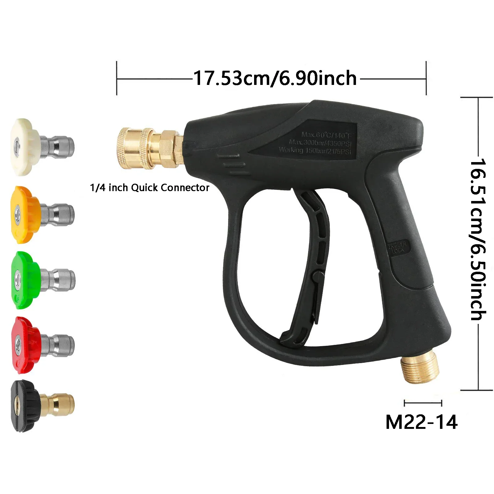 High Pressure Washer Gun, Short Pressure Washer Gun Handle with 5 Pressure Washer Nozzle Car Pressure Washer Gun Kit