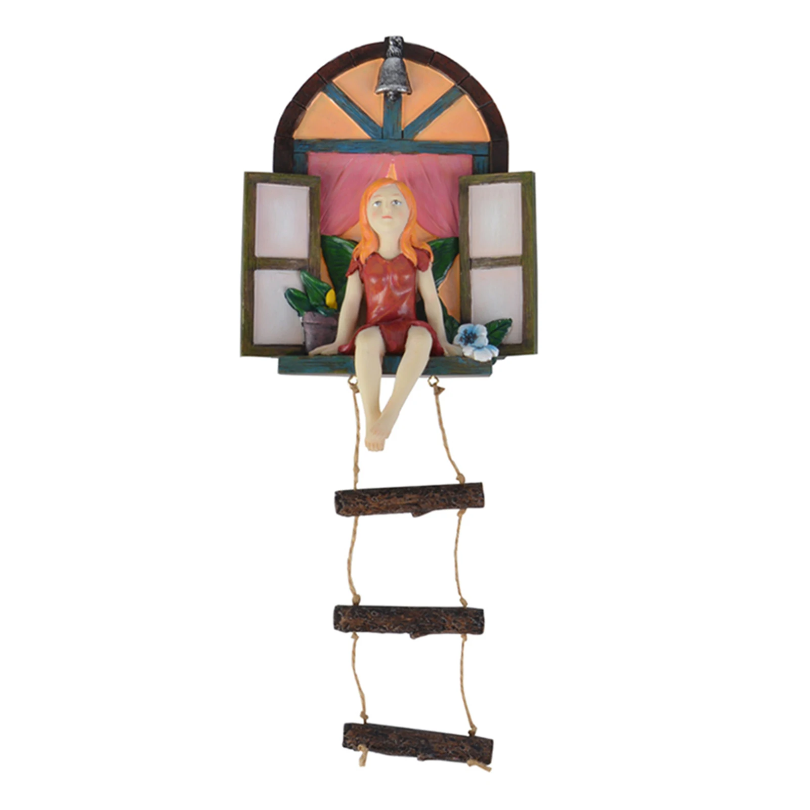 

Garden Fairy Statue Ornament With Ladder Decor Resin Cartoon Hanging Decoration For Outdoor Elf Sitting On The Window