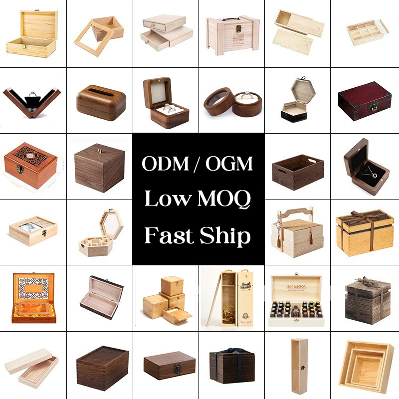 5PCS Solid Natural Wood Unfinished Storage Box With Sliding Top For Necklace Ring Gift Box USB Decorative Gift Wooden Case Box