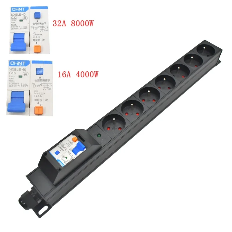 

PDU power strip Short circuit switch Circuit Breaker Circuit Protection16A/32A 4000W/8000W French socket Network Cabinet Rack