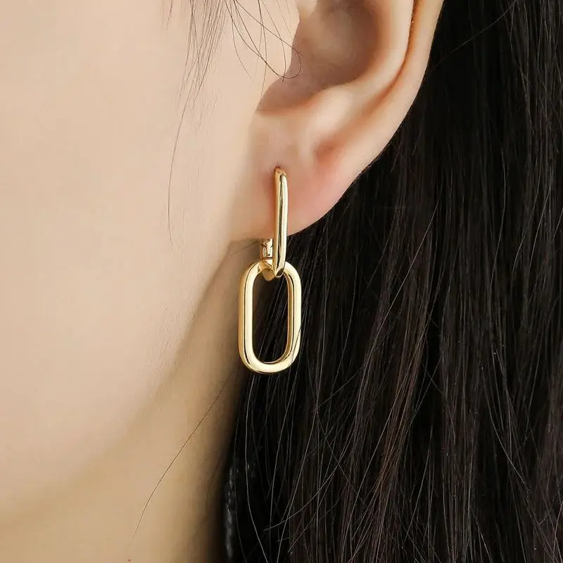 Vintage Gold Color Geometric O-shaped Two Oval Hoop Earrings for Women Female Simple Fashion Detachable Jewelry Gifts Wholesale