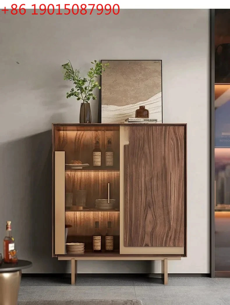 

Light luxury wine cabinet High-grade walnut dining side cabinet Living room storage glass wine Tea cabinet