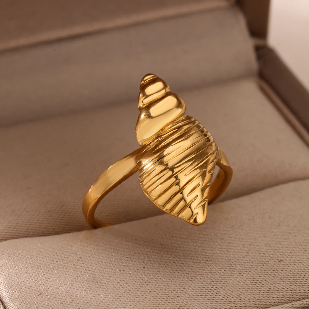 Fashion Shell Starfish Rings for Women Stainless Steel Gold Color Open Adjustable Ring Aesthetic Wedding Waterproof Jewelry Gift
