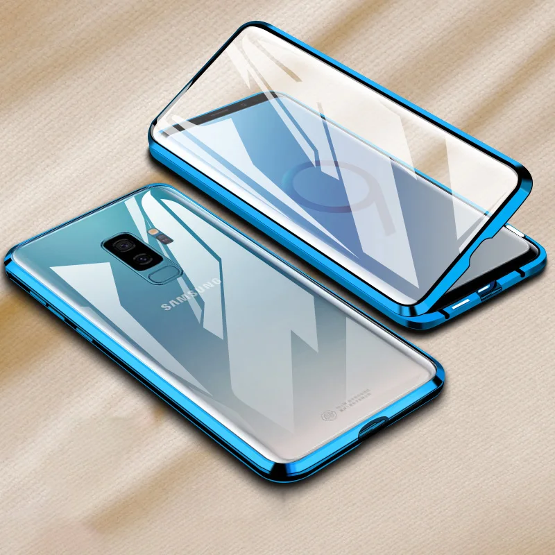 Casing ponsel magnetik dua sisi, casing penutup kaca dua sisi bahan logam magnetik untuk Samsung Galaxy S20 S21 S22 S10 S9 S8 Plus Note 20 UItra 10 Pro 8 9 A51 A71 A50