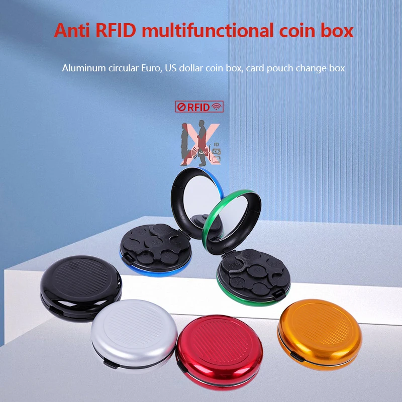 1pc Fashion Creative Mini Euro Coin Storage Box With Mirror Travel Portable Aluminum Alloy Circular Euro Zero Wallet Coin Purses