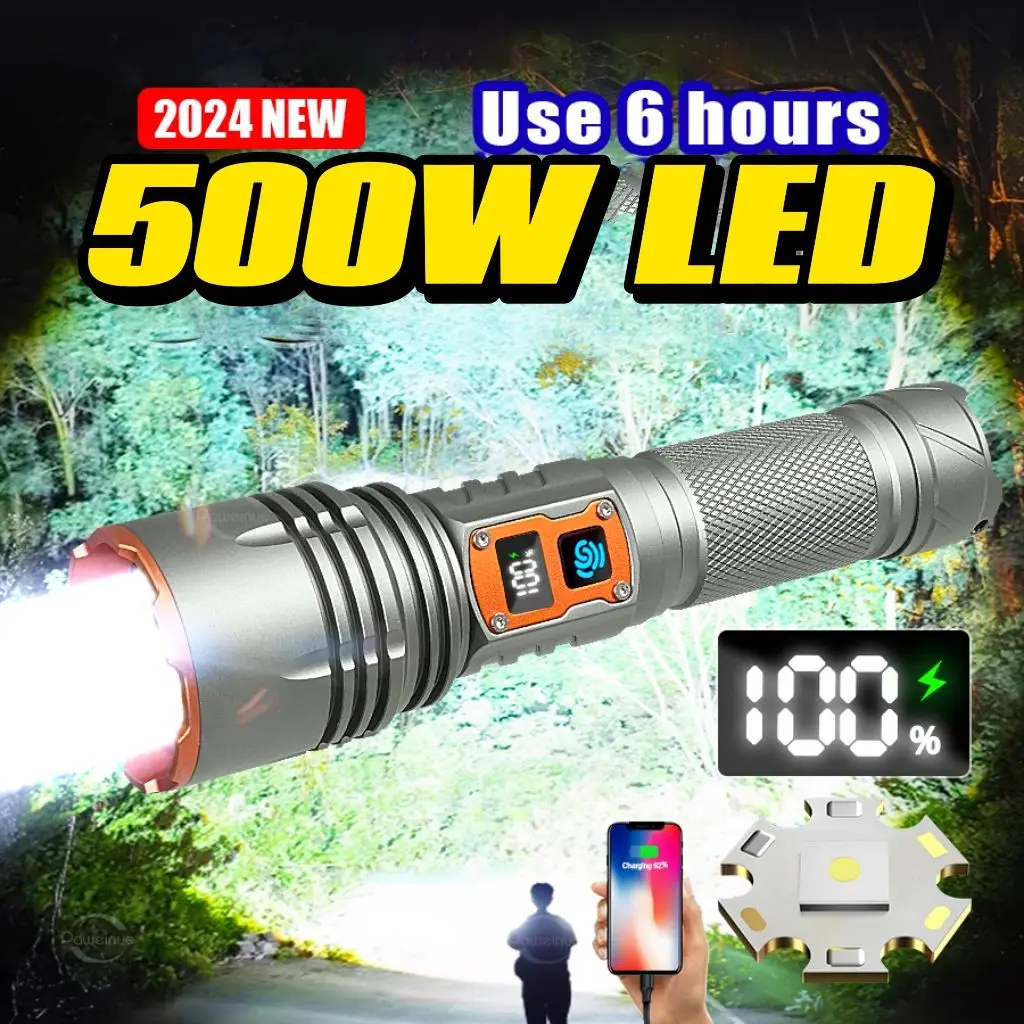 Ultra High Power LED Flashlight Rechargeable Torch Super Bright Tactical Flashlight 5 Modes Outdoor Professional Hunting Light