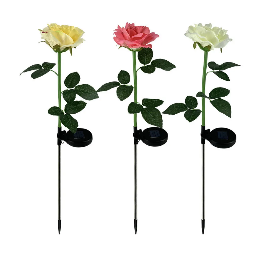 

3Pcs Rose Flower Landscape Light Solar-Powered LED Outdoor in-Ground Lamp Waterproof Automatic Charging for Garden