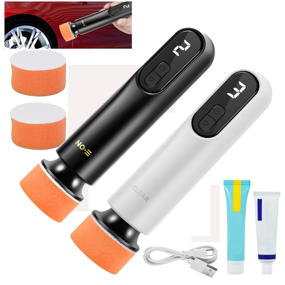 Car Polisher Machine Mini Cordless Electric Polishing Wax Tool Adjustable 3 Speeds LED Display Auto Polish for Car Body  2000mAh