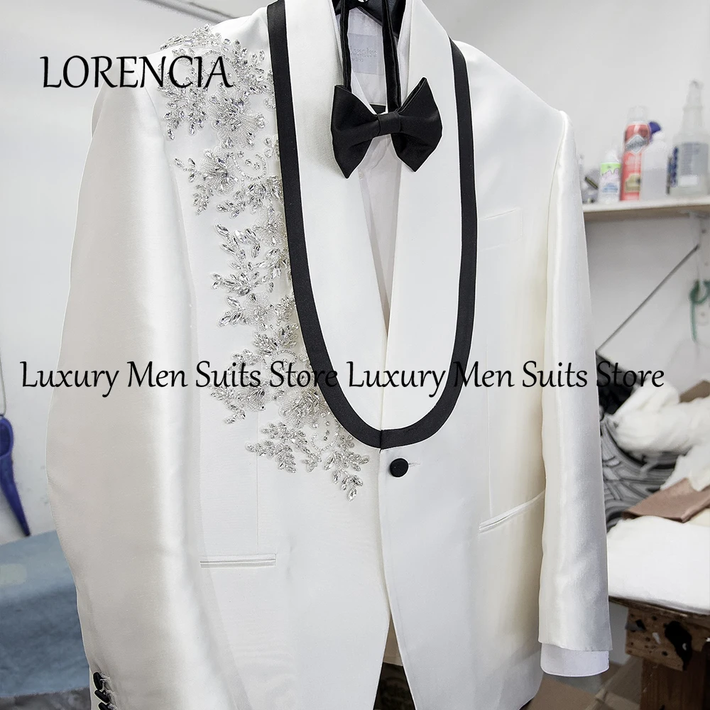 

Luxury Glitter Suits for Men 2 Pcs Crystal Applique Wedding Party Groom Tuxedos Customized Blazer Pants traje juvenil masculino