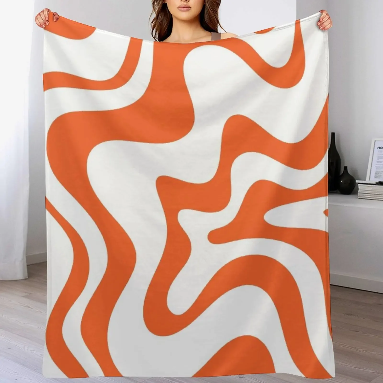 

Liquid Swirl Retro Abstract Pattern in White and Burnt Orange Throw Blanket Baby Polar For Sofa Thin Soft Plaid Blankets