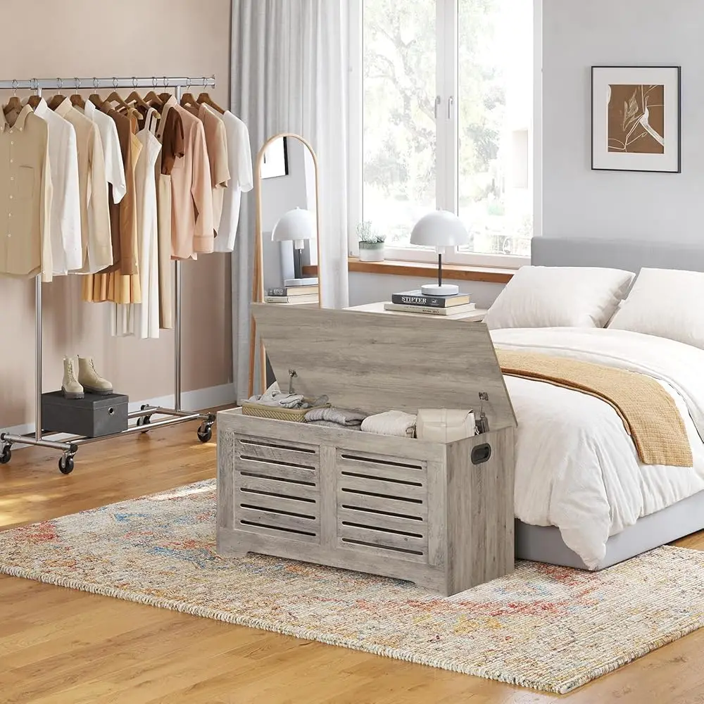 Storage Chest, Flip-Top Wooden Toy Box With 2 Safety Hinges, Retro Entryway Shoe Storage Bench, Sturdy Large Storage Trunk For