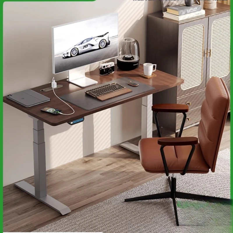 

LH intelligent electric lifting table solid wood table board embedded socket computer desk