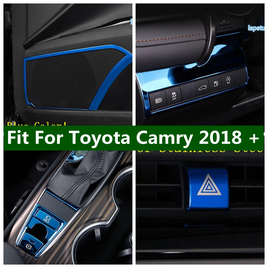 Blue Accessories Emergency Warning / Head Lights Button / Door Speaker / Gear Shift Box Cover Trim For Toyota Camry 2018 - 2023