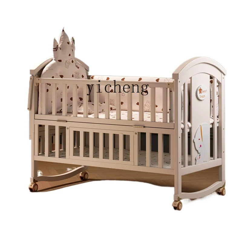 

Tqh Crib Solid Wood European-Style Portable Multi-Functional Splicing Bed Cradle Newborn Baby Child Splicing Bed