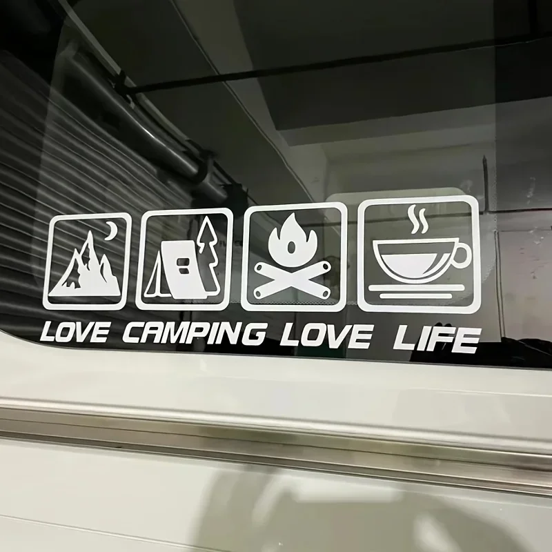 Coffee RV Travel Car Off-Road Camping Car CANPING Car Bonfire Adventure Label Scooter Love Life Sticker