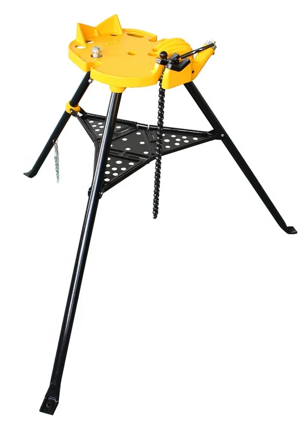 Tripod Pipe Chain Vise 6in Capacity Foldable Steel Legs Rubber Mounts Bib Tri-Stand Bench Vice for Cuttingt Copper Pipes