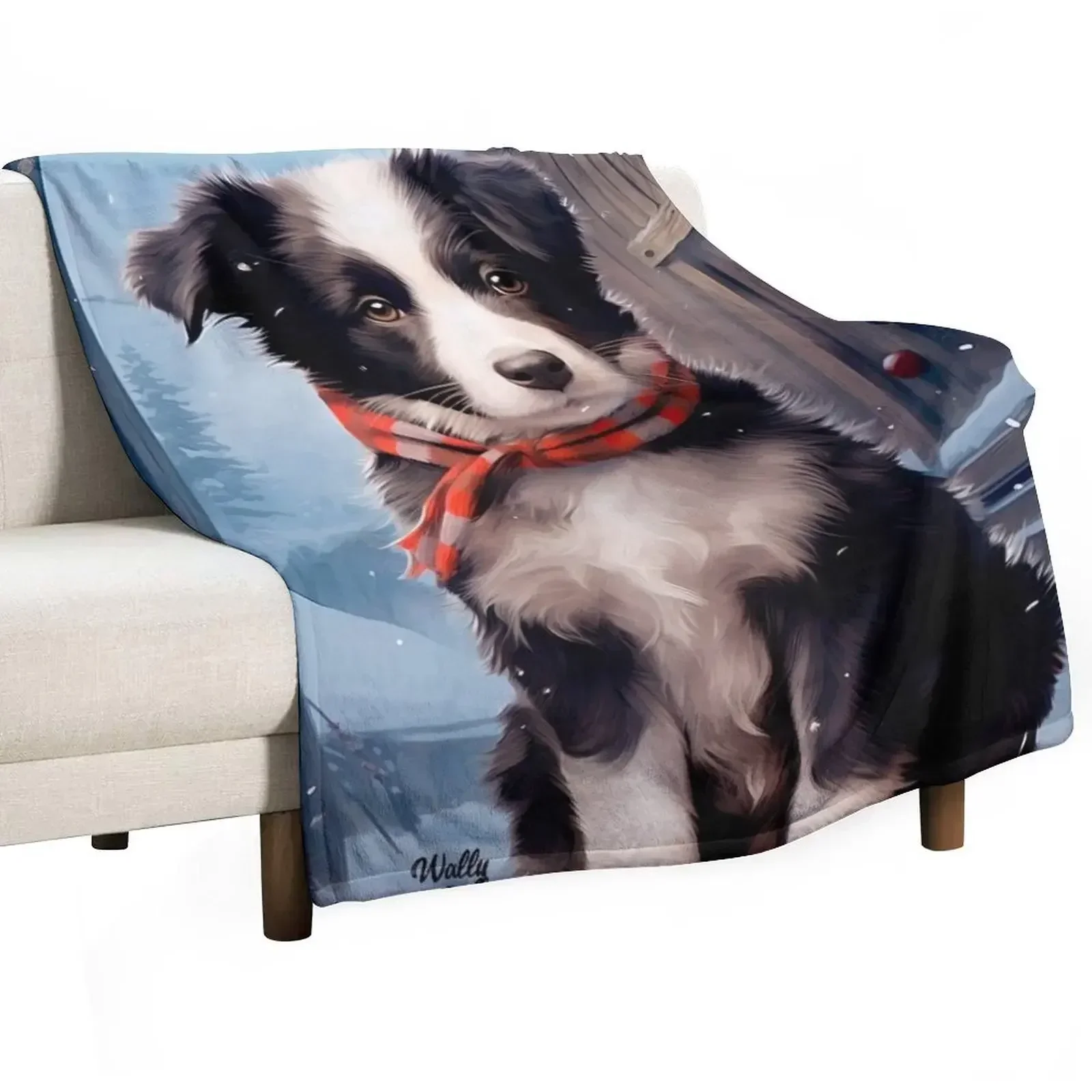 cute border collie puppy in winter for Christmas Throw Blanket warm winter for sofa Large Thermal Blankets