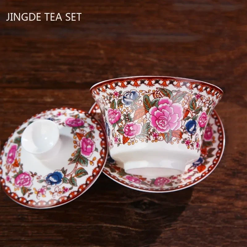 Jingdezhen gaiwan cerâmica casa chá artesanal tureen boutique chá tigela porcelana chinesa conjuntos de chá acessórios presentes