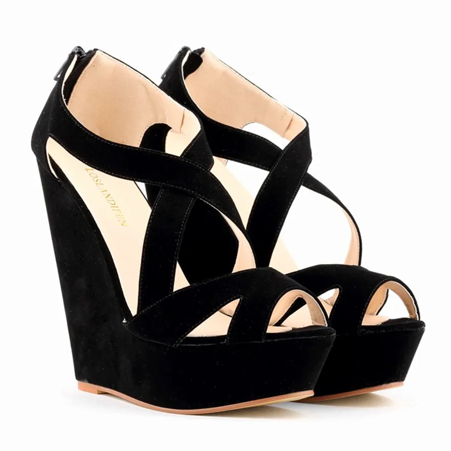 Sommer Sexy Kreuz Cut-Outs Kleid Sandalen Solide Flock Frauen Peep Toe Wedges Sandale High Heels Plattform Partei Weibliche schuhe Mode
