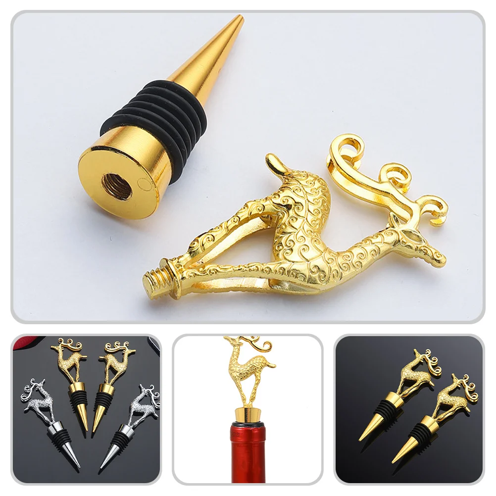 

4Pcs Wine Bottle Stoppers Elk Design Xmas Wine Beer Saver Sealer Christmas Supplies Reusable Sealed Vacuum Plug