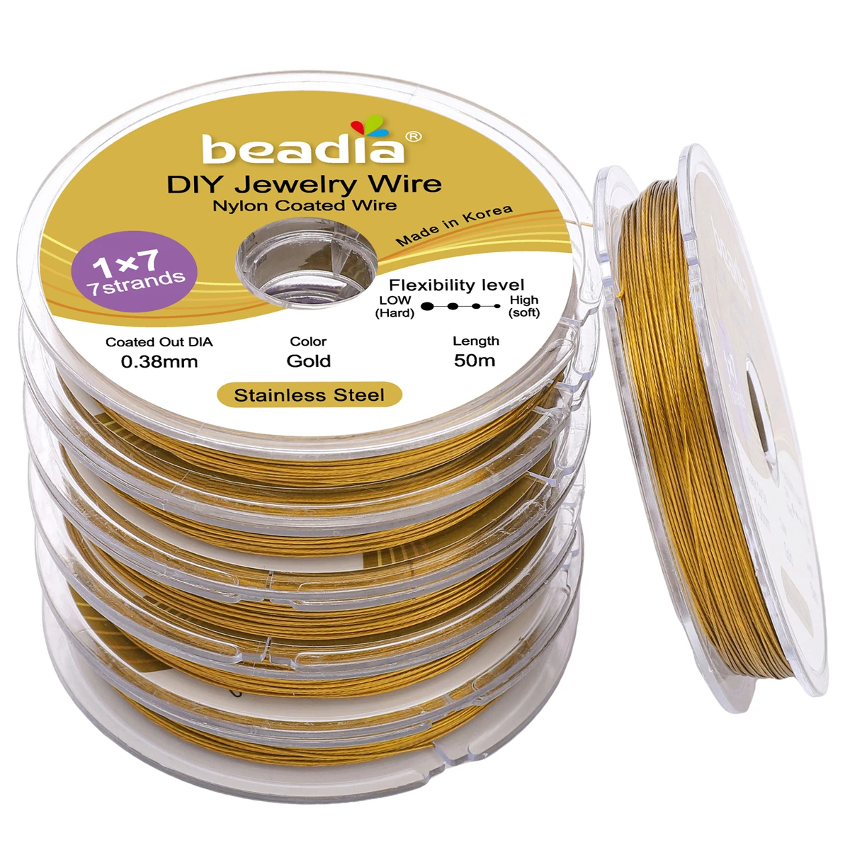 30–50 m/Rolle, 0,3/0,38/0,5/0,6 mm, Rhodium-Goldfarbener Stahldraht, Nylon-beschichteter Perlendraht für Schmuckherstellung, DIY-Armbandzubehör